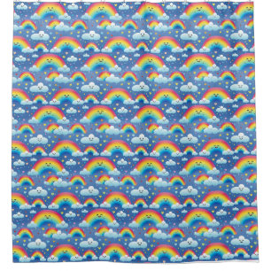 Farbenfrohe Regenbogen und Wolken Duschvorhang