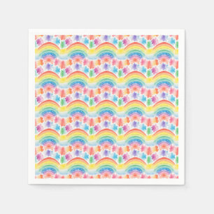 Farbenfrohe Regenbogen- und Wolkenmalerei Serviette