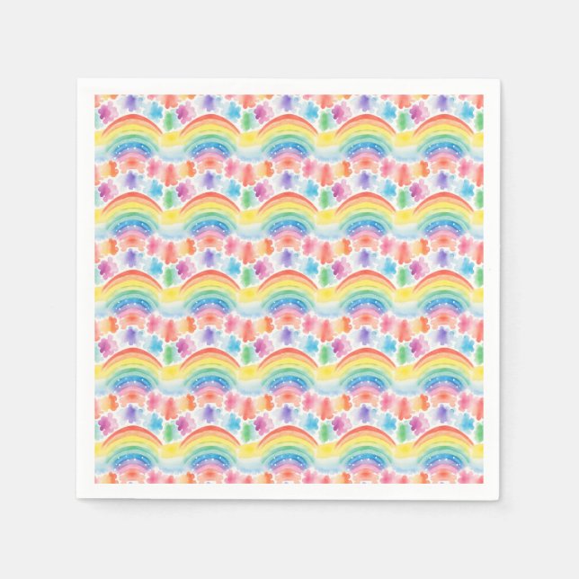 Farbenfrohe Regenbogen- und Wolkenmalerei Serviette (Vorderseite)