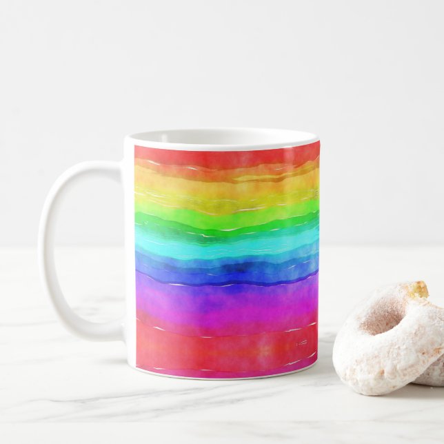 Farbenfrohe Regenbogen Wasserfarbe Wavy Trendy Tas Kaffeetasse (Mit Donut)