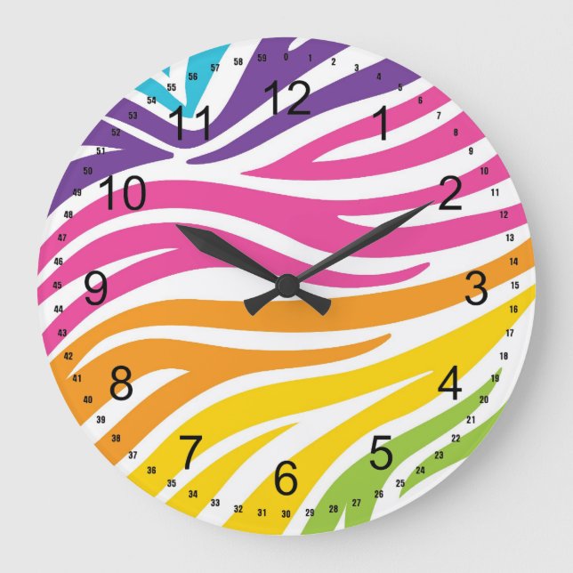 Farbenfrohe Regenbogen Zebra Muster Geschenke Große Wanduhr (Vorderseite)