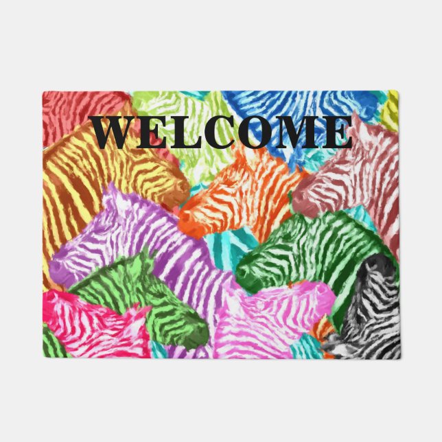 Farbenfrohe Regenbogen Zebra Willkommen Fußmatte (Vorderseite)