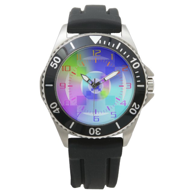 Farbenfrohe Regenbogenblende Gute Augen strahlend Armbanduhr (Vorderseite)
