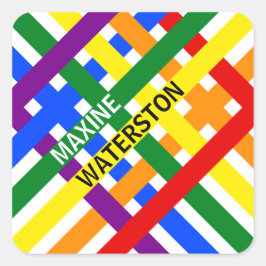 Farbenfrohe Regenbogendiagonalstreifen Vorlagenbez Quadratischer Aufkleber