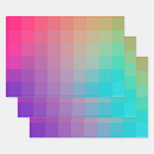 Farbenfrohe Regenbogenfarben glänzendes Design Geschenkpapier Set