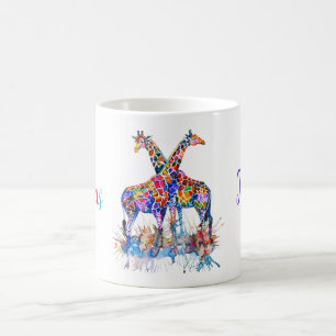 Farbenfrohe Regenbogenfarben Spritzer Giraffen Nam Kaffeetasse