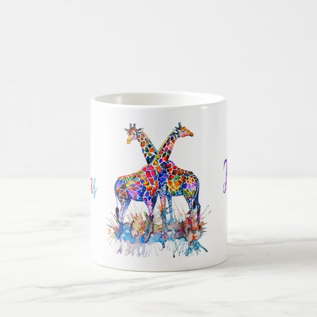 Farbenfrohe Regenbogenfarben Spritzer Giraffen Nam Kaffeetasse (Mittel)