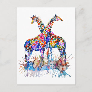 Farbenfrohe Regenbogenfarben Spritzer Giraffen Postkarte