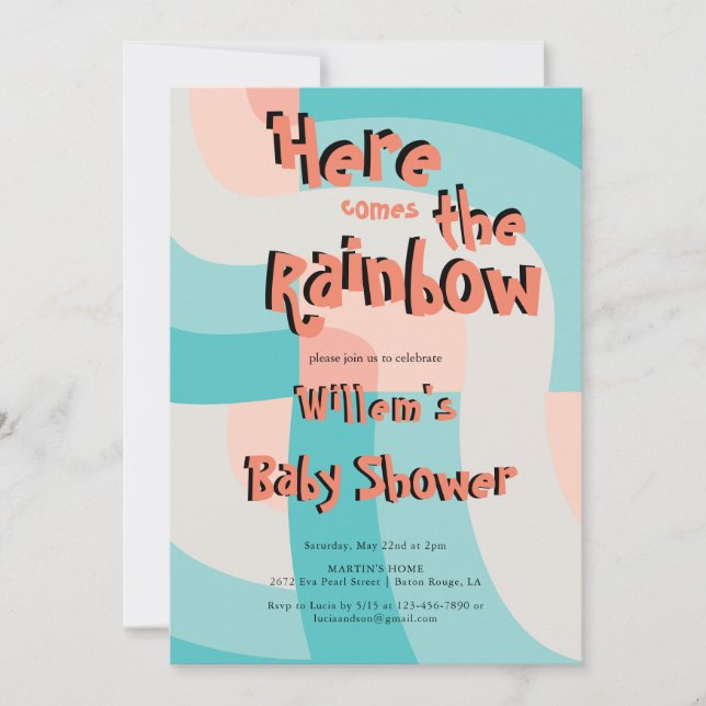 Farbenfrohe Regenbogenfarbenwelle Abstrakte Babydu Einladung (Vorderseite)