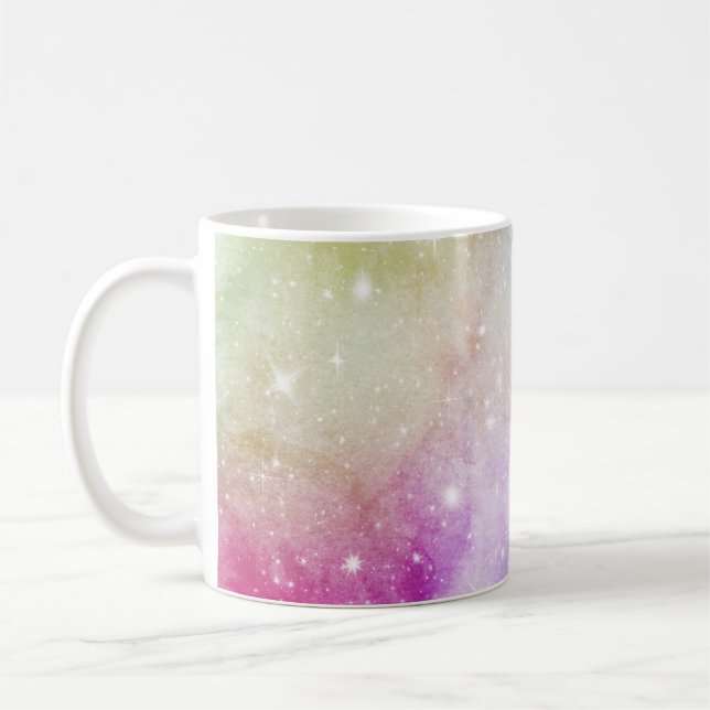 Farbenfrohe Regenbogengalaxie-Muster Kaffeetasse (Links)