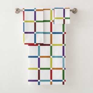 Farbenfrohe Regenbogengitter mit negativem Raum Badhandtuch Set