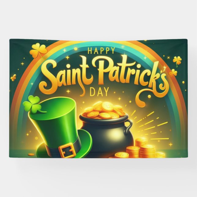 Farbenfrohe Regenbogengold St. Patrick's Day Banner (Horizontal)