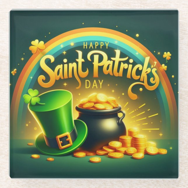 Farbenfrohe Regenbogengold St. Patrick's Day Glasuntersetzer (Vorderseite)