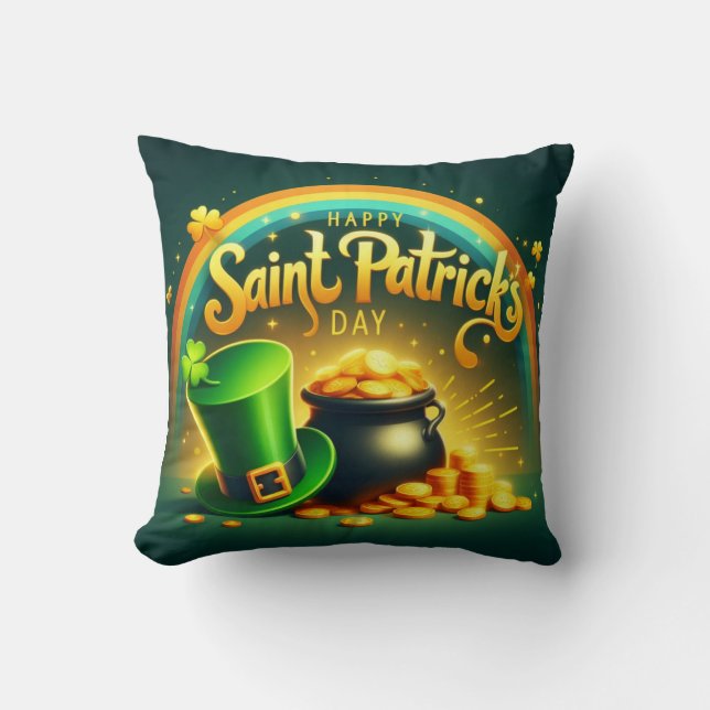 Farbenfrohe Regenbogengold St. Patrick's Day Kissen (Vorderseite)