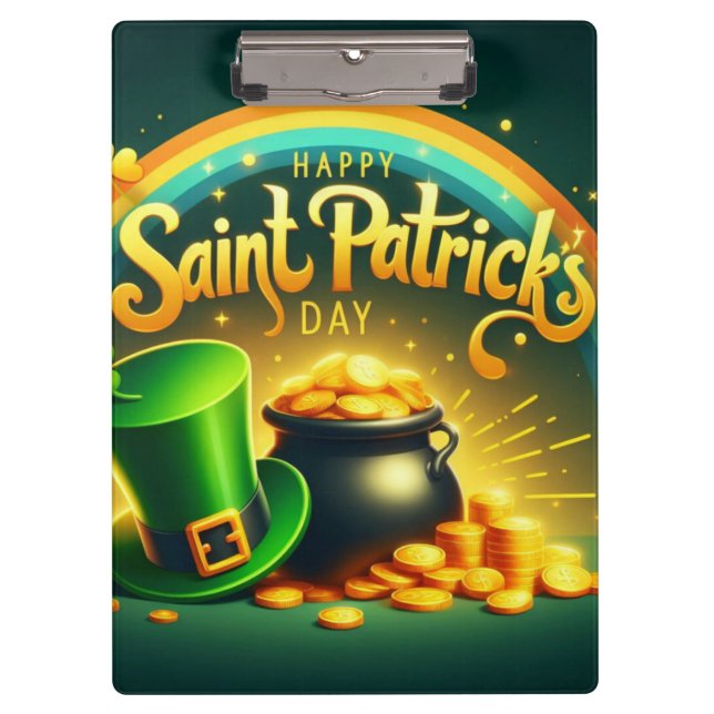 Farbenfrohe Regenbogengold St. Patrick's Day Klemmbrett (Vorderseite)