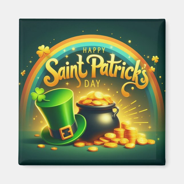 Farbenfrohe Regenbogengold St. Patrick's Day Magnet (Vorne)