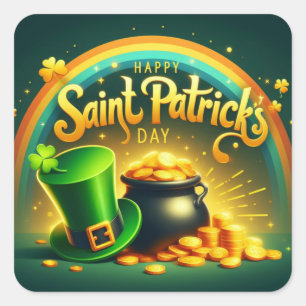 Farbenfrohe Regenbogengold St. Patrick's Day Quadratischer Aufkleber