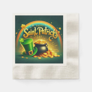 Farbenfrohe Regenbogengold St. Patrick's Day Serviette