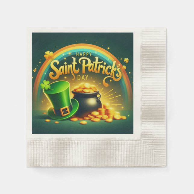 Farbenfrohe Regenbogengold St. Patrick's Day Serviette (Vorderseite)
