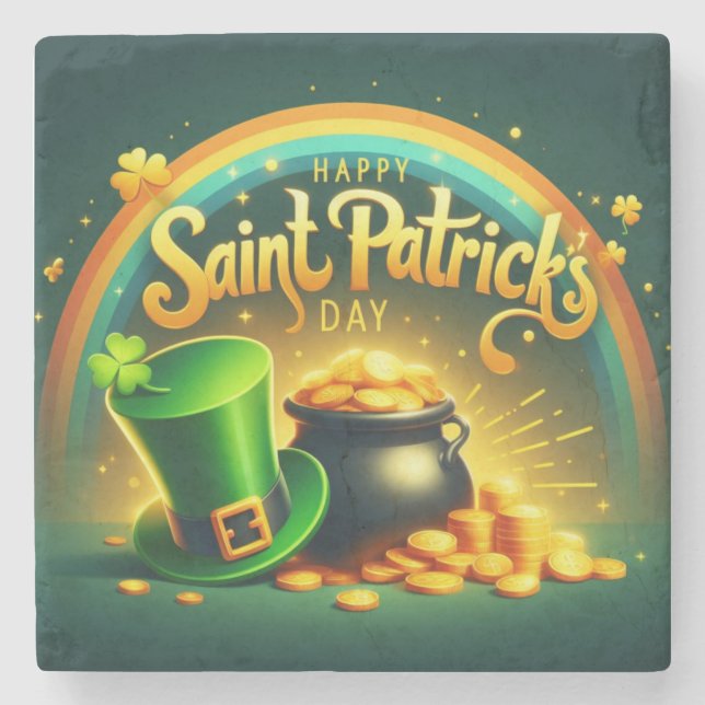 Farbenfrohe Regenbogengold St. Patrick's Day Steinuntersetzer (Vorderseite)
