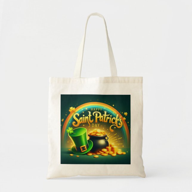 Farbenfrohe Regenbogengold St. Patrick's Day Tragetasche (Vorne)