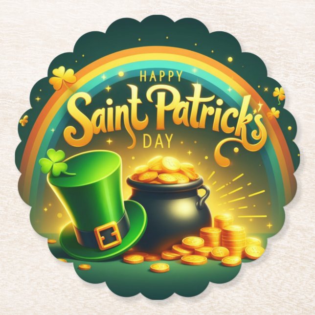 Farbenfrohe Regenbogengold St. Patrick's Day Untersetzer (Vorderseite)
