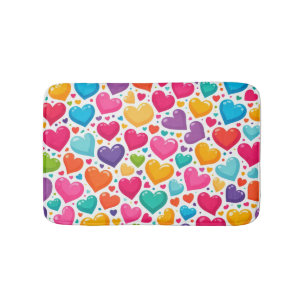 Farbenfrohe Regenbogenherzen Valentines Badematte