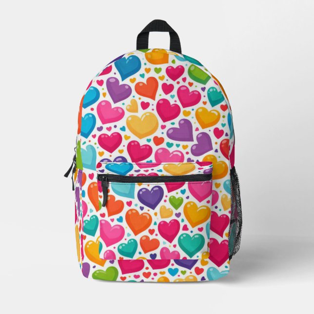 Farbenfrohe Regenbogenherzen Valentines Bedruckter Rucksack (Vorderseite)
