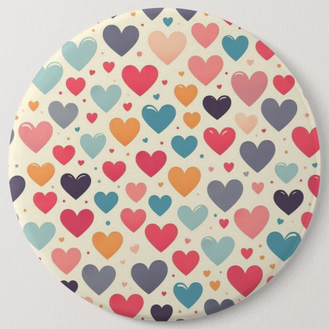 Farbenfrohe Regenbogenherzen Valentines Button (Vorderseite)