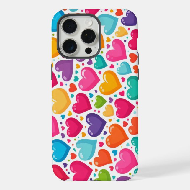 Farbenfrohe Regenbogenherzen Valentines iPhone Hülle (Rückseite)