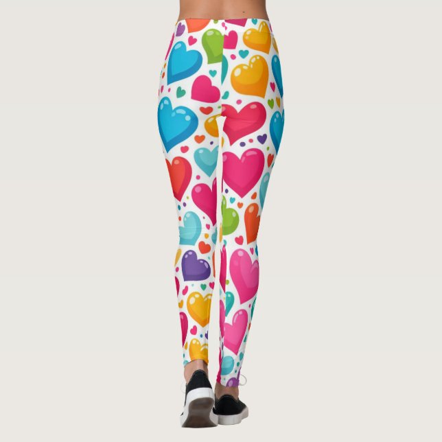 Farbenfrohe Regenbogenherzen Valentines Leggings (Rückseite)