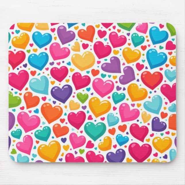 Farbenfrohe Regenbogenherzen Valentines Mousepad (Vorne)