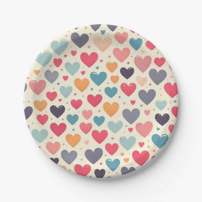 Farbenfrohe Regenbogenherzen Valentines Pappteller (Vorderseite)