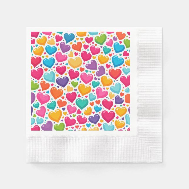 Farbenfrohe Regenbogenherzen Valentines Serviette (Vorderseite)