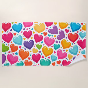 Farbenfrohe Regenbogenherzen Valentines Strandtuch