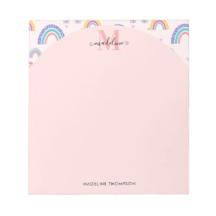 Farbenfrohe Regenbogenhöre Girly Pink Monogram Notizblock