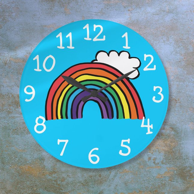 Farbenfrohe Regenbogenillustrierung Große Wanduhr (Colorful Rainbow Illustration Large Clock)