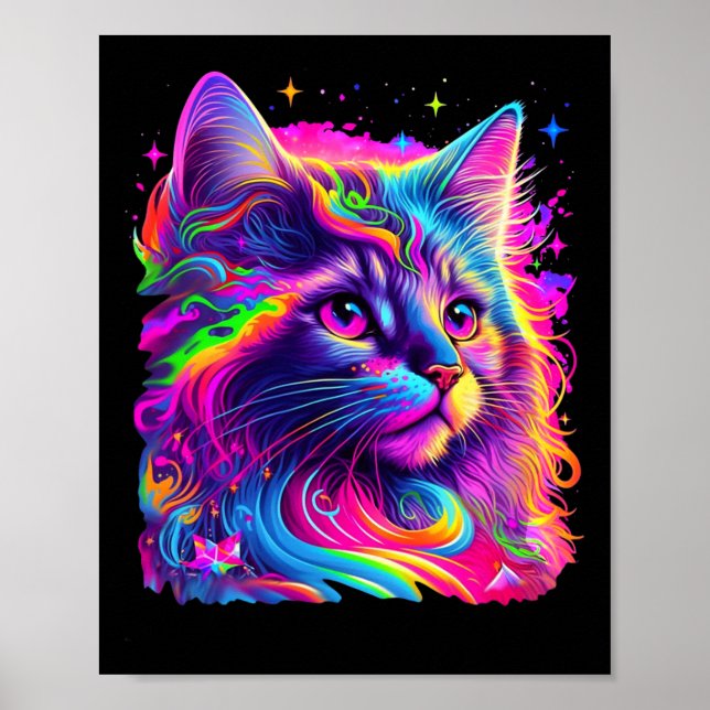 Farbenfrohe Regenbogenkatze Grafik Poster (Vorne)