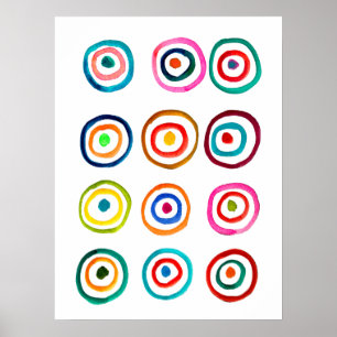 Farbenfrohe Regenbogenkreise Kunst Aquarell Poster