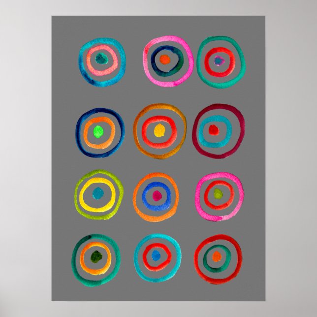 Farbenfrohe Regenbogenkreise Kunst Aquarell Poster (Vorne)