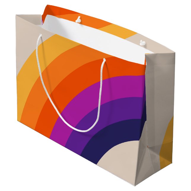 Farbenfrohe Regenbogenkunst im Retrostil Große Geschenktüte (Rückseite Schrägansicht)