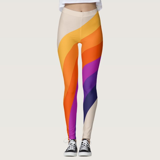 Farbenfrohe Regenbogenkunst im Retrostil Leggings (Vorderseite)