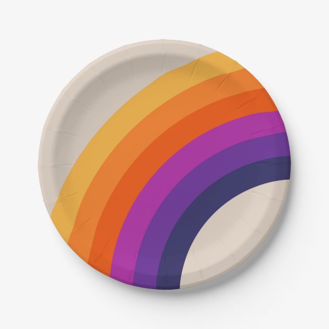 Farbenfrohe Regenbogenkunst im Retrostil Pappteller (Vorderseite)