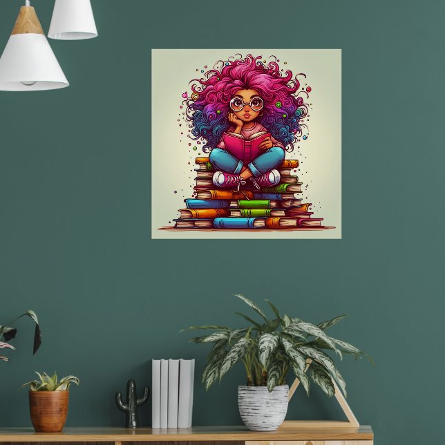 Farbenfrohe Regenbogenleser Bücher Girl Wall Poste Poster (Wohnzimmer 1)