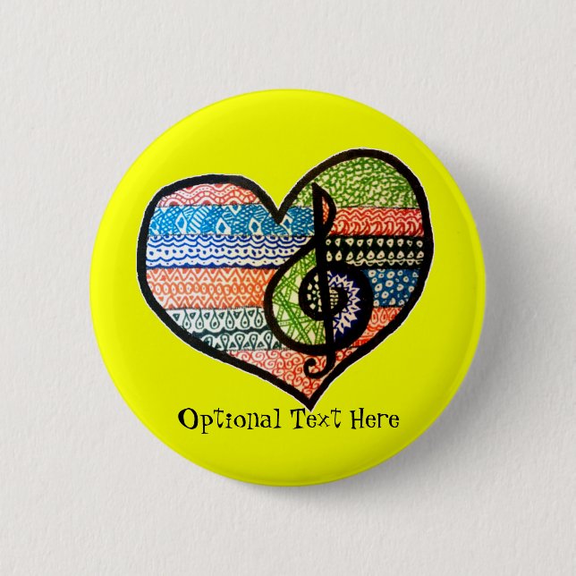 Farbenfrohe Regenbogenmusik Herz Doodle Personalis Button (Vorderseite)