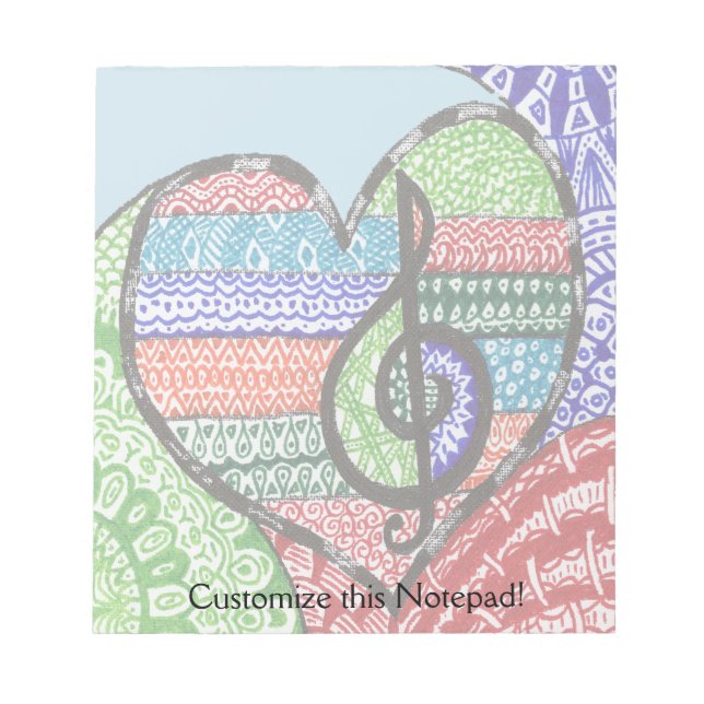 Farbenfrohe Regenbogenmusik Herz Doodle Personalis Notizblock (Vorderseite)