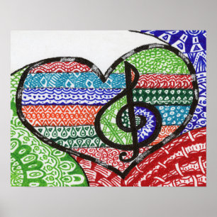 Farbenfrohe Regenbogenmusik Herz Doodle Personalis Poster
