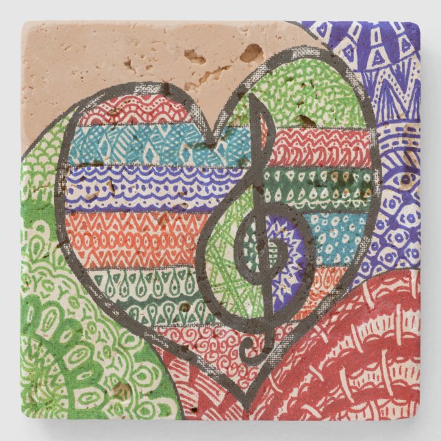 Farbenfrohe Regenbogenmusik Herz Doodle Personalis Steinuntersetzer (Vorderseite)