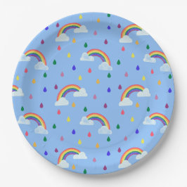 Farbenfrohe Regenbogenreindropfen Pappteller