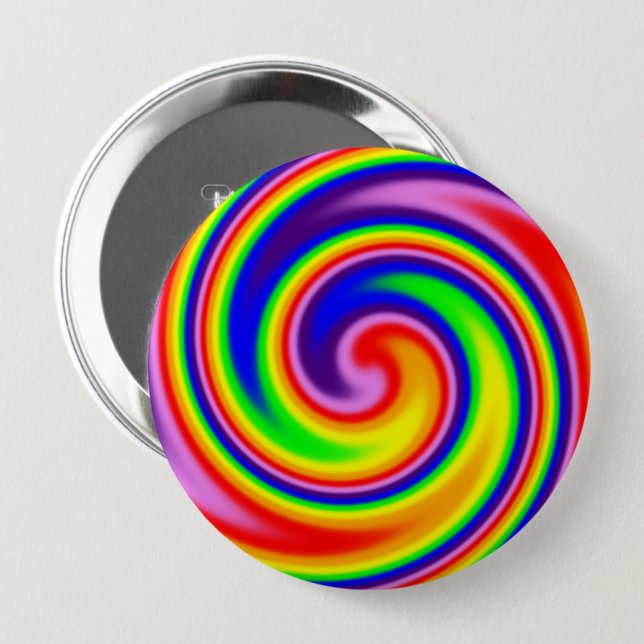 Farbenfrohe Regenbogenspirale Bright Swirbelenergi Button (Vorne & Hinten)